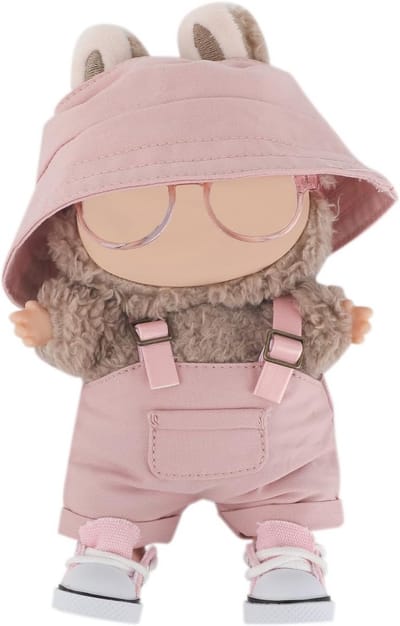 Roze Poppenkleding Set met Tuinbroek, Bucket Hoed, Bril en Schoenen voor 15-17 cm Figuren