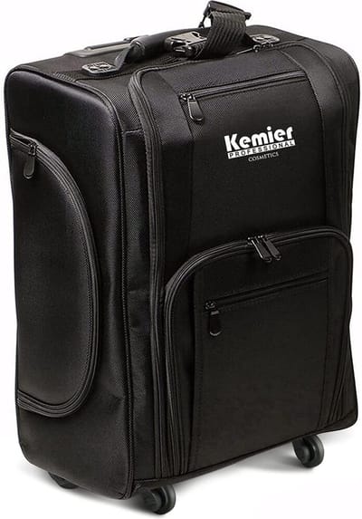 Portable Cosmetic Organizer - Soft Silk Nylon Rolling Makeup Case with Pouches - Black visagie trolley