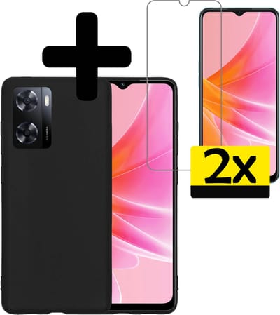 Hoesje - Met 2x Screenprotector - Geschikt voor OPPO A57 - Sterk & Shockproof - Back Cover - Siliconen Case - Telefoon Hoes - Telefoonhoesjes - Zwart