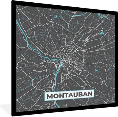 Fotolijst incl. Poster - Montauban - Frankrijk - Plattegrond - Kaart - Stadskaart - 40x40 cm - Posterlijst