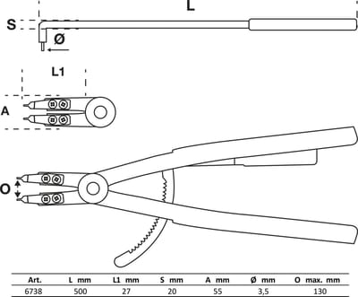 BGS Borgringtang gebogen voor binnenborgringen 500 mm - 6738