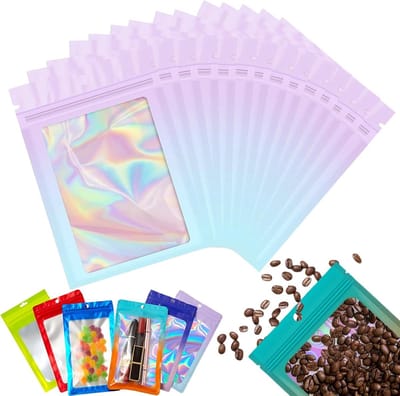 Holografische Resealable Opbergzakken van Mylar, Geurresistent, 50 Stuks, 12x18cm voor Voedsel, Sieraden en Elektronica