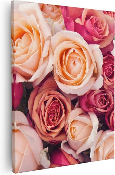 Artaza Canvas Schilderij Bloemen Boeket - 40x50 cm - Muurdecoratie Rozen - Wanddecoratie Stilleven - Kamer Accessoires