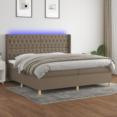 vidaXL - Boxspring - met - matras - en - LED - stof - taupe - 200x200 - cm
