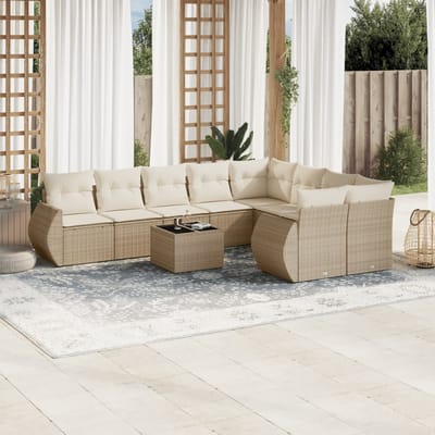 vidaXL - 10-delige - Loungeset - met - kussens - poly - rattan - beige
