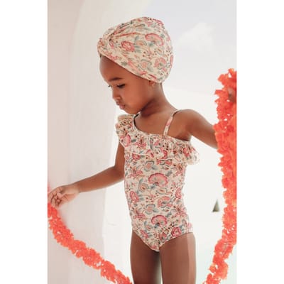 Louise Misha Bathing Turban Abina Cream Indian Flowers Size: 10-12Y | Swimwear Outlet | Unisex | Beige