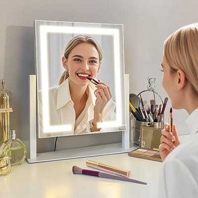 Hollywood Make-upspiegel met verlichting, 3 kleurtemperatuurmodi, helderheidsregeling, 360° draaifunctie, touch-bediening, afneembare 15-voudige vergrotingsspiegel (wit)