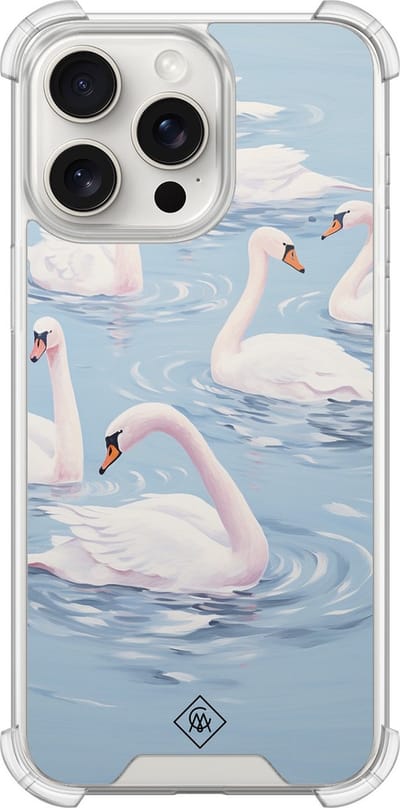 Casimoda® hoesje - Geschikt voor iPhone 15 Pro Max - Zwanen - Shockproof case - Extra sterk - TPU/polycarbonaat - Blauw, Transparant