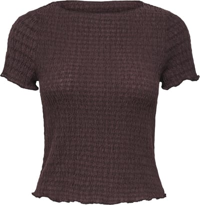 Only bruine dames t-shirt   Ronde hals   Slim Fit   Structuur patroon   Duurzaam   Korte mouw Bruin S