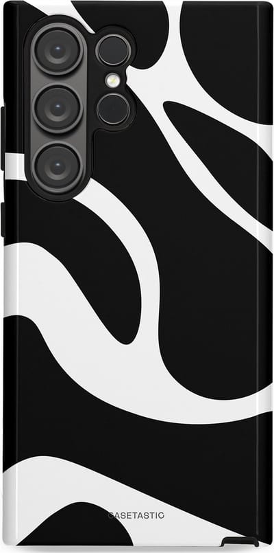 Casetastic Hoesje Geschikt voor Samsung S23 Ultra - Stijlvolle Beschermende Duo-layer Case - Zwart Wit Golven