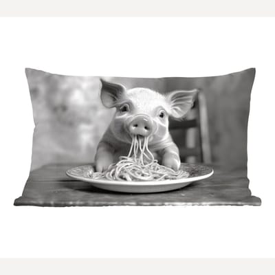 Sierkussens - Kussentjes Woonkamer - 60x40 cm - Varken - Schattig - Spaghetti - Zwart wit - Dier