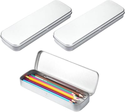 3 stuks metalen pennendozen, rechthoekige metalen blikjes, metalen doos met deksel, opbergdoos, schoolbenodigdheden, penhouder, metalen organizer voor het opbergen van schrijfwaren