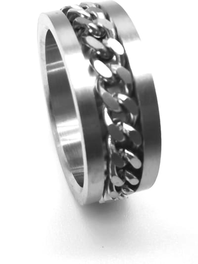 Stoer RVS - geborsteld - Anxiety - ringen - maat 21 - schakel - ketting in het midden die je mee kan draaien ( anti stress ringen )