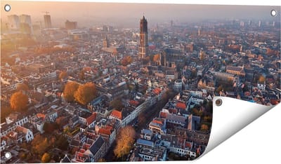 Gards Tuinposter Utrecht vanuit de Lucht - 80x40 cm - Tuindoek - Tuindecoratie - Wanddecoratie buiten - Tuinschilderij