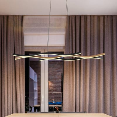 Globo LED hanglamp Geronimo, lengte 108 cm, zwart/houtlook