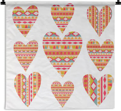 Wandkleed - Wanddoek - Hart - Zuid-Amerika - Patronen - 90x90 cm - Wandtapijt