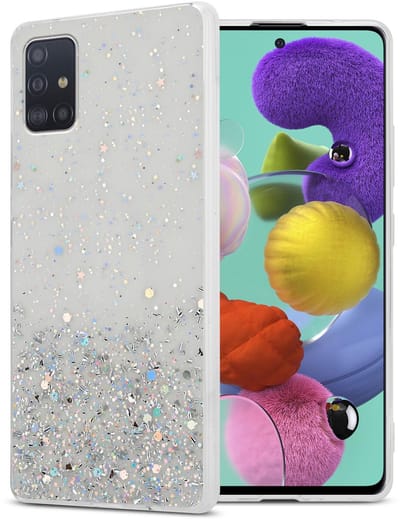Cadorabo Hoesje geschikt voor Samsung Galaxy A51 4G / M40s in Transparant met Glitter - Beschermhoes van flexibel TPU silicone met fonkelende glitters Case Cover Etui