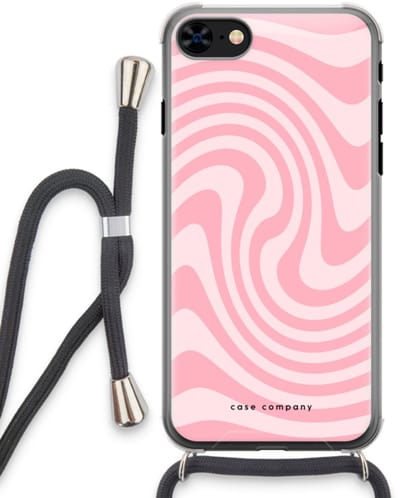 Case Company® - Hoesje met koord geschikt voor iPhone 8 hoesje met Koord - Swirl Roos - Telefoonhoesje met Zwart Koord - Bescherming aan alle Kanten en Over de Schermrand