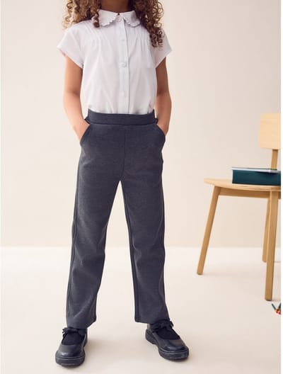 Next - Meisjes - Schoolbroek met hoog aandeel katoen, stretch, uitlopende pijpen en elastische tailleband - Grijs