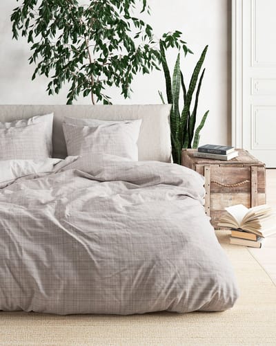 Mistral Home - DEKBEDOVERTREK - katoenviscose - 140 x 200 cm + 65 x 65 cm - eenpersoons - ruiten - beige- Duurzaam