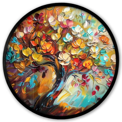 Poster in lijst Rond - Fotolijst 40x40 cm - Posters - Boom - Abstract - Kleurrijk - Bloemen - Ronde posterlijst zwart - Decoratie - Wanddecoratie woonkamer - Muurdecoratie slaapkamer