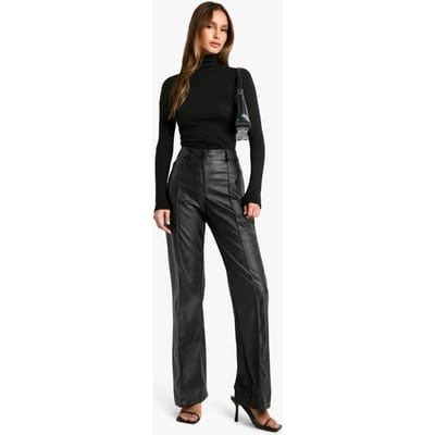 boohoo Dames Leather Look Seam Front Skinny Flared Trousers | Zwart | Maat: 44