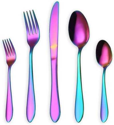 30-delige regenboogkleuren tafelbestek, roestvrij staal titanium kleurrijk gecoat serviesset, diner-mes, vork-theelepel-tafelzilveren bestekset, servies voor 6 (veelkleurig 30 stuks)