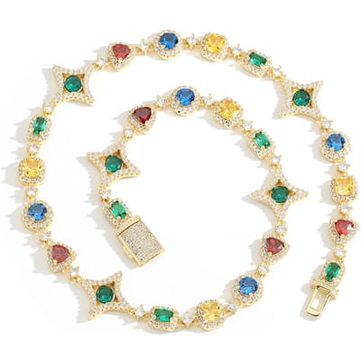 Boutique Mode Design Cluster Kleurrijke Messing Kubus Zirkonia Tennis Ketting Halsketting Dames Heren Feest Cadeau Hip Hop Sieraden 7 inch Bracelet beige