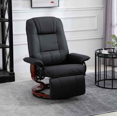STILVORA Relaxfauteuil 78 x 87 x 100 Cm - 145° Verstelbare Rugleuning Met Handmatige Voetensteun - Voor Woonkamer - Kunstleer Zwart