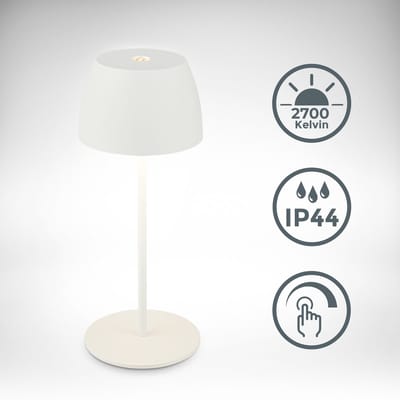B.K.Licht - Oplaadbare mini Tafellamp - met USB-C - draadloos - dimbaar - buitenlamp - 8x20 cm - wit