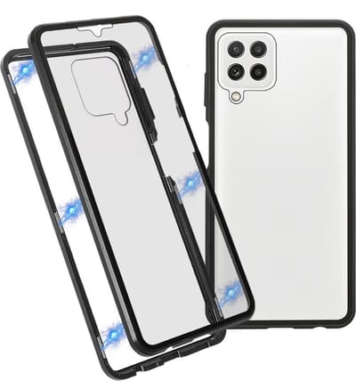 Magnetische Adsorptie 360 ​​Bescherming Hoesje Geschikt voor: Samsung Galaxy A22 4G - Gehard Glas Achterkant & Screenprotector - Metalen Frame Cover