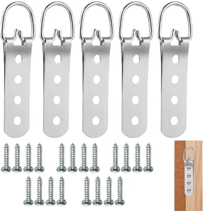 Dailygoods- Foto-ophangset - Sterke Haken - D-ringen - Fotolijsthaken - Roestvrij Stalen Schroeven - Geschikt voor Diverse Muren - Haakjes
