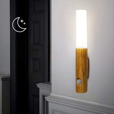Oplaadbaar LED Nachtlampje met Menselijke Lichaamsinductie en Magnetische Houten Afwerking voor Wandmontage Gebruik in Gangen en Kasten Type C (3 color) white