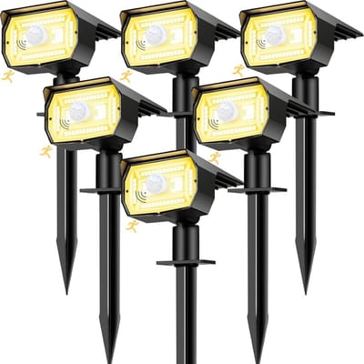 Krachtige Zonnelamp voor Buiten met Bewegingsmelder - 6 Stuks, 56 LEDs, Waterdicht en Verstelbaar voor Tuin en Paden - Warm Wit