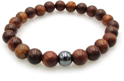 Houten kralenarmband met hematiet kraal 19cm