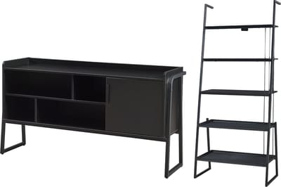 2-delige meubelset Storfjord open kast en TV meubel zwart set 7 [en.casa]