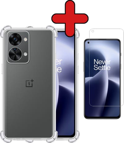 Hoesje - Met Screenprotector - Geschikt voor OnePlus Nord 2T - Sterk & Shockproof - Back Cover - Siliconen Case - Telefoon Hoes - Shock Proof - Telefoonhoes - Transparant