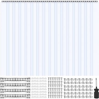 VEVOR strokengordijn, verpakking van 16 stuks, 96" hoog, 96" breed, 0,79" dik, transparante, gladde kunststof deurstrips met 50% overlapping, PVC strokengordijn voor deuren, vriezergordijn voor magazijnen, inloopvriezers, koelkasten