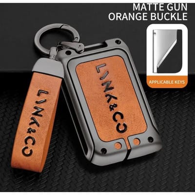 Étui Protecteur de Clé de Voiture en Cuir Métallique Coque Complète Support pour Lynk & Co 05 01 02 03 06 Porte-Clés Télécommande Style Auto Accessoire gray