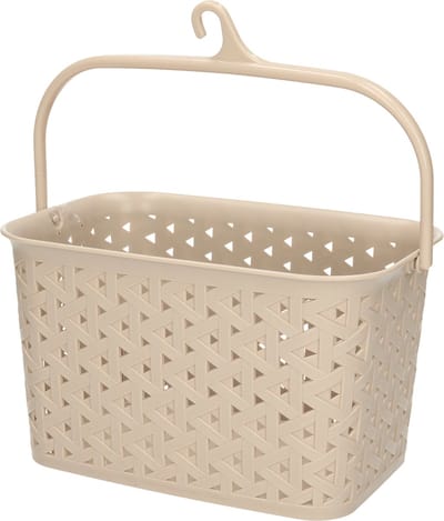 Plasticforte Wasknijpers ophang mandje aan haak - 23 x 17 x 13 cm - beige - gevlochten kunststof