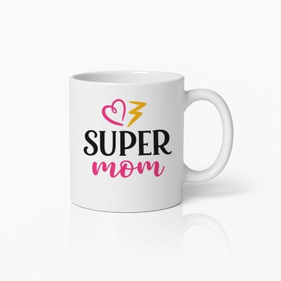 Super Mom Keramische Koffiemok – Hart en Bliksem Design – Moederdag Cadeau Tip – Wit
