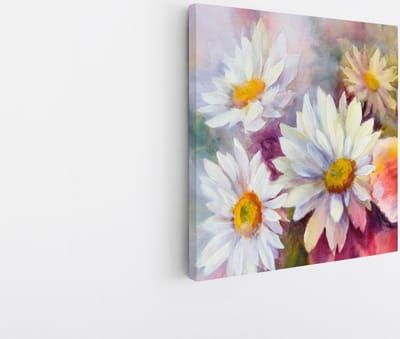 Saammp Canvas Schilderij - Witte Bloemen - Natuur - 20x20 - Foto op canvas - Wanddecoratie - Muurdecoratie Woonkamer - Kantoor Decoratie