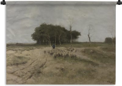 Wandkleed Anton Mauve - Heide bij Laren - Schilderij van Anton Mauve Wandkleed katoen 120x90 cm - Wandtapijt met foto