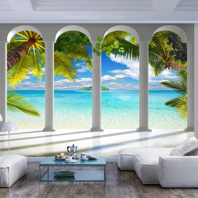 98cm X 70cm - Zelfklevend fotobehang -  Zee achter de pilaren , Premium Print