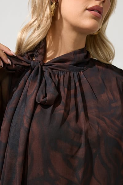 Yours London Curve Bruine Blouse Met Zebraprint En Strik Aan De Zijkant Size 40