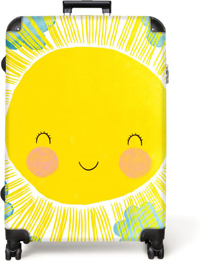 NoBoringSuitcases.com® - Koffer groot - Reiskoffer lichtgewicht - Zon - Geel - Kinderen - Illustratie - Rolkoffer met 4 wielen - Grote trolley XL - 98 liter bagage