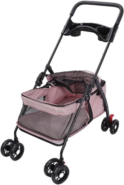 Hondenwandelwagen met 4 Wielen, Puppy Jogger met Gaasontwerp, Stalen Frame en Opbergtas voor Kleine en Middelgrote Honden en Katten