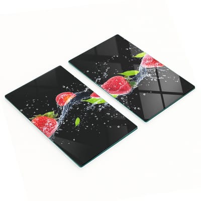 Decoratieve glazen snijplanken voor in de keuken met aardbeien en water, 2x30x52 cm