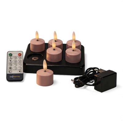 DORSETTO Led waxinelichtjes roze oplaadbaar, tot 400 uur brandduur, 6 stuks, met afstandsbediening