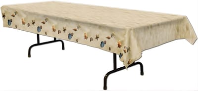 Tafelkleed strand thema - kunststof - schelpen en zandkleur - 275 x 135 cm